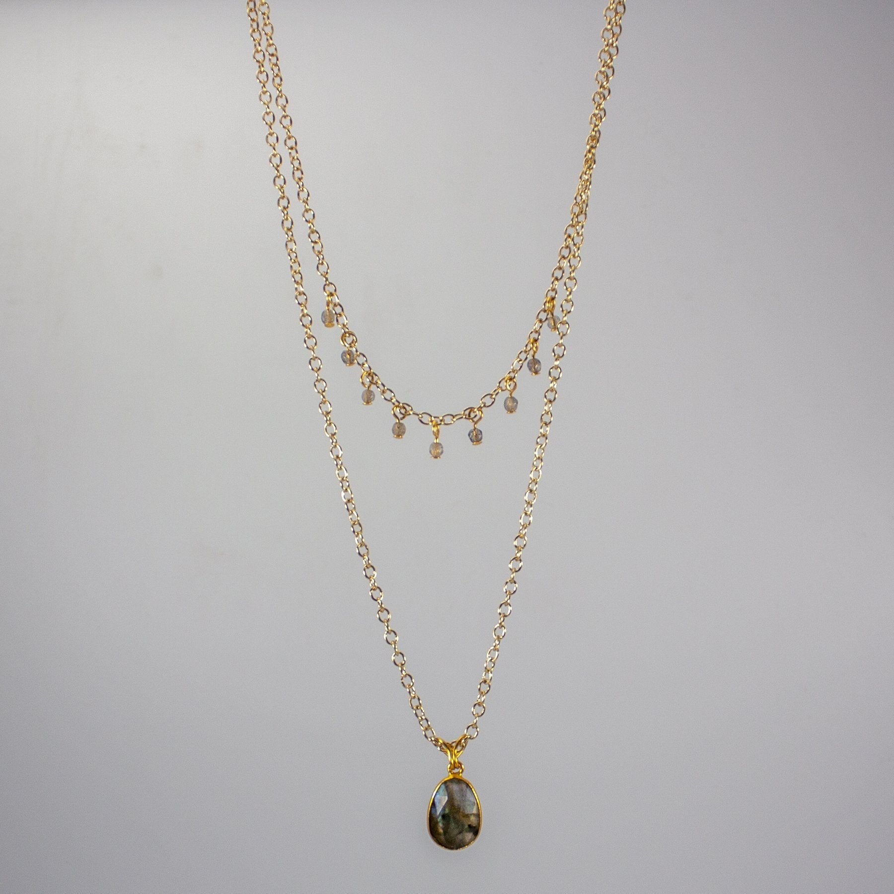 Labradorite Pendant Necklace Gold Filled Layered Design