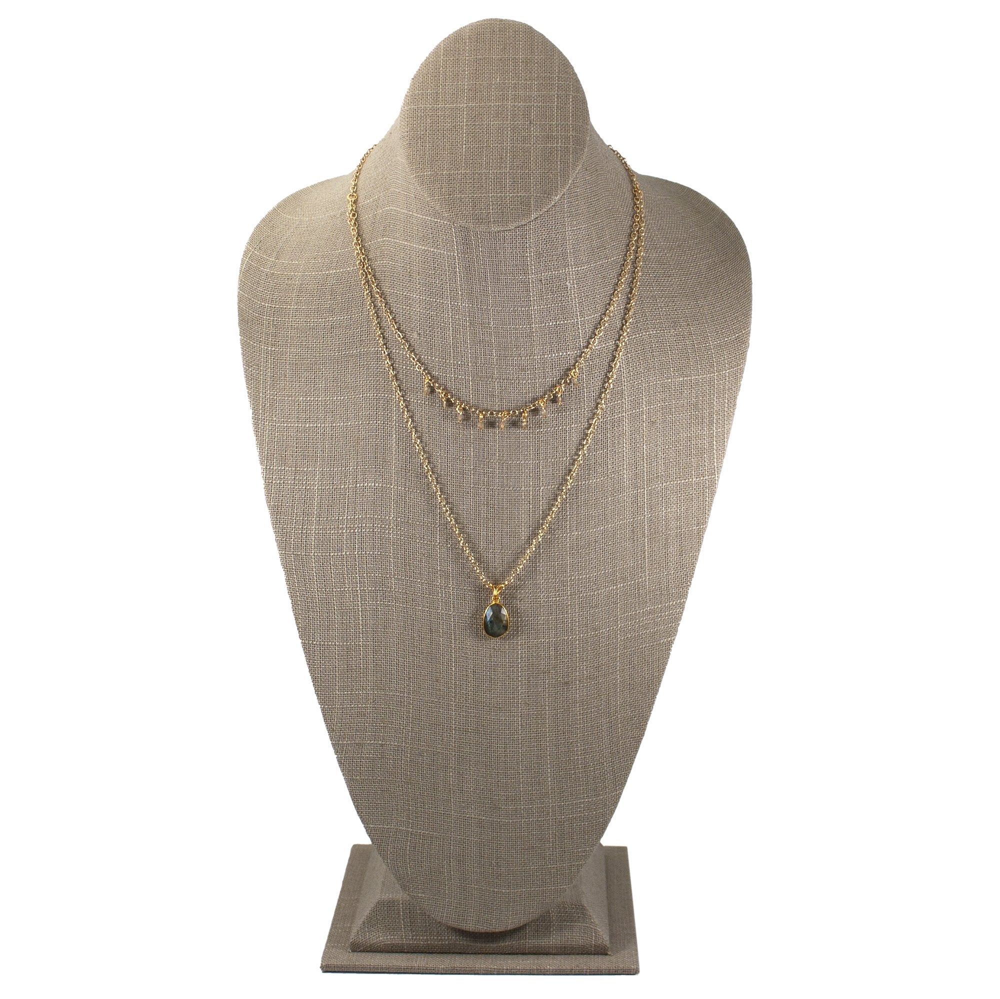 Labradorite Pendant Necklace Gold Filled Layered Design