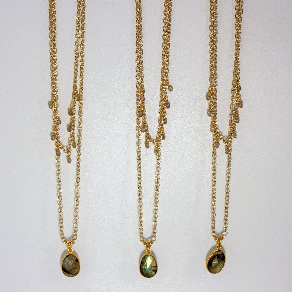 Labradorite Pendant Necklace Gold Filled Layered Design