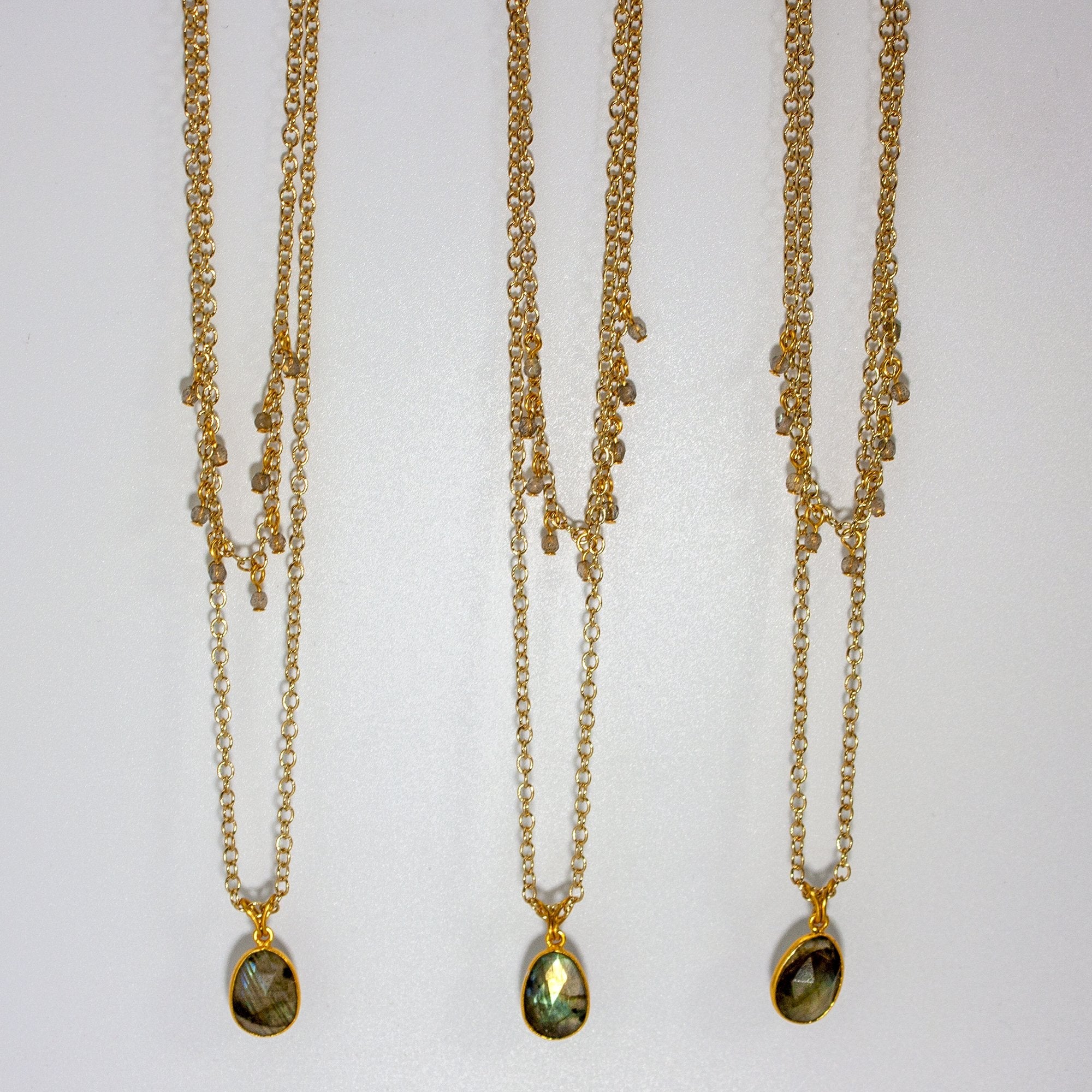 Labradorite Pendant Necklace Gold Filled Layered Design