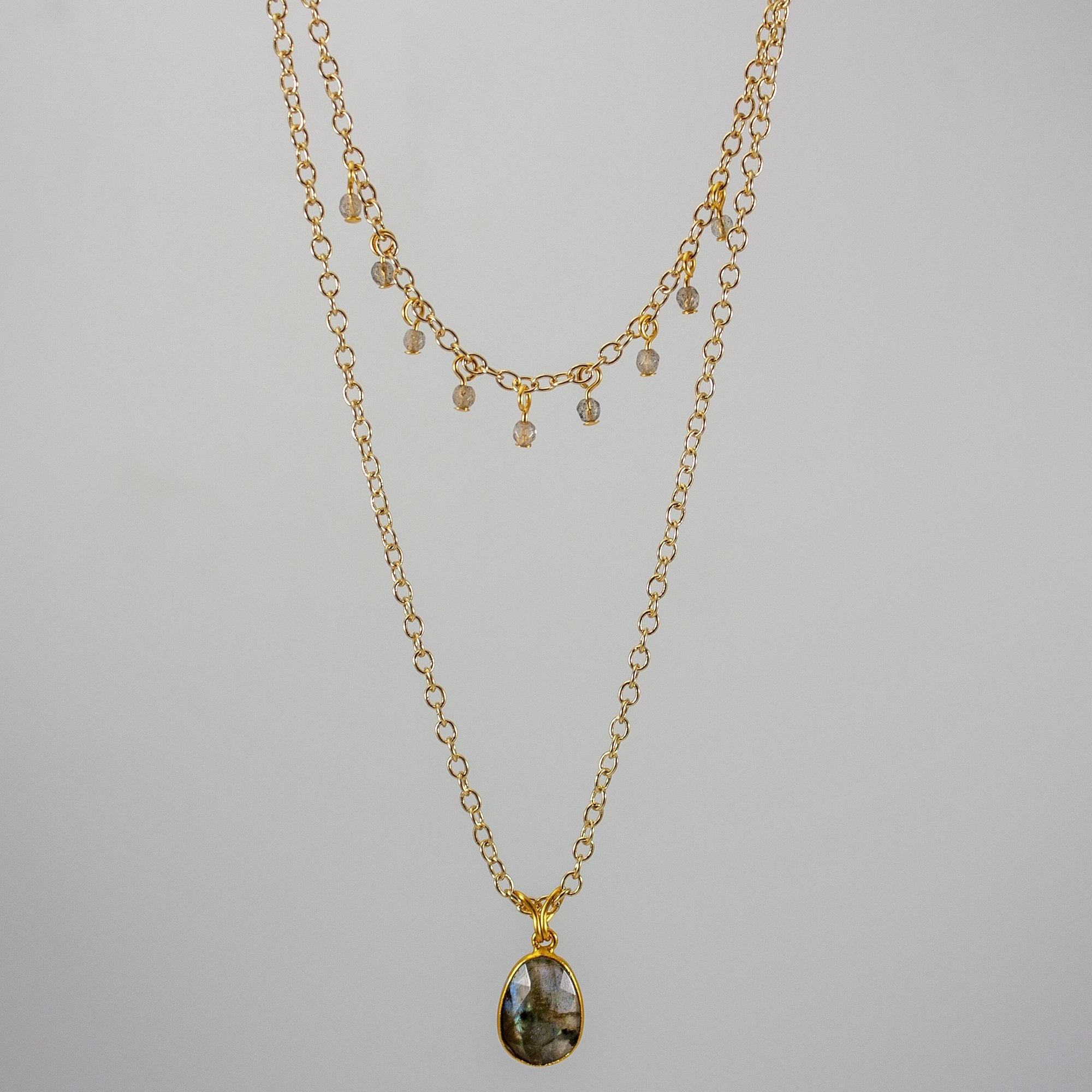 Labradorite Pendant Necklace Gold Filled Layered Design