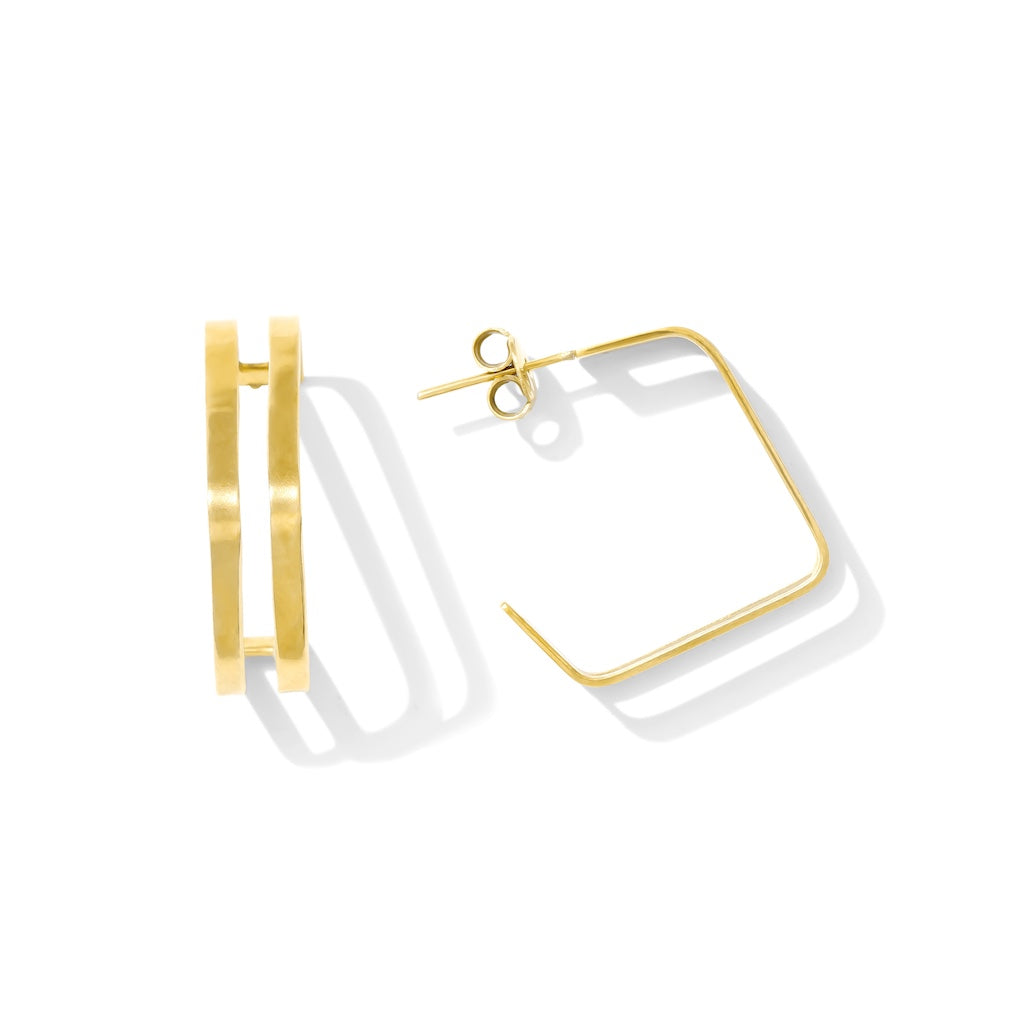 Layered Square Hoop Earrings Recycled Brass Double Layer Modern Geometric