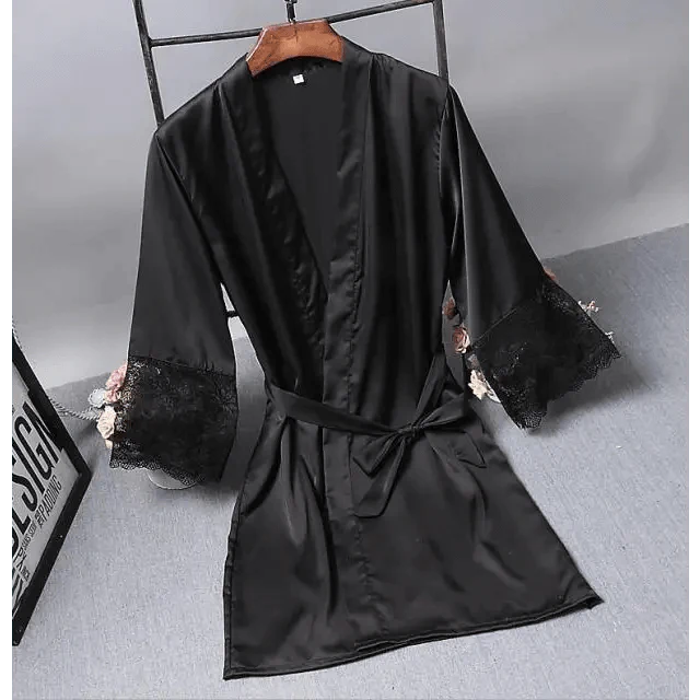 Lightweight Pink Women Sleepwear Classic Design Silk Bathrobe Lace Trim Bridesmaid Bride Party Robes