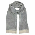 Linen Gauze Two-Tone Scarf Lightweight Handwoven Eyelash Fringe White Stripe