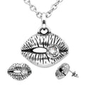 Lips Pendant Necklace And Stud Earrings Set With Crystal