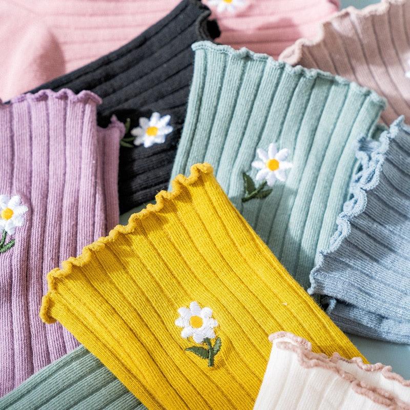 Little Flower Socks Girl's Socks Simple Solid Color Socks Women's Long Socks Kawaii Happy And Funny Breathable Socks For Women