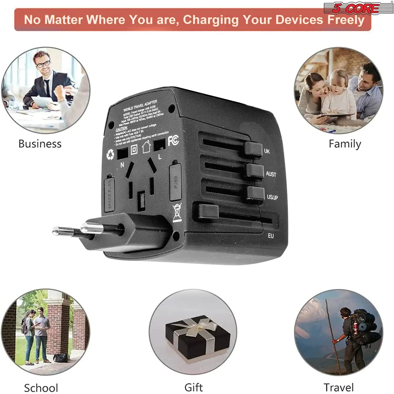 Universal Travel Adapter International Power Adapters 3 Pack Multicharger Plug w 4 USB Ports