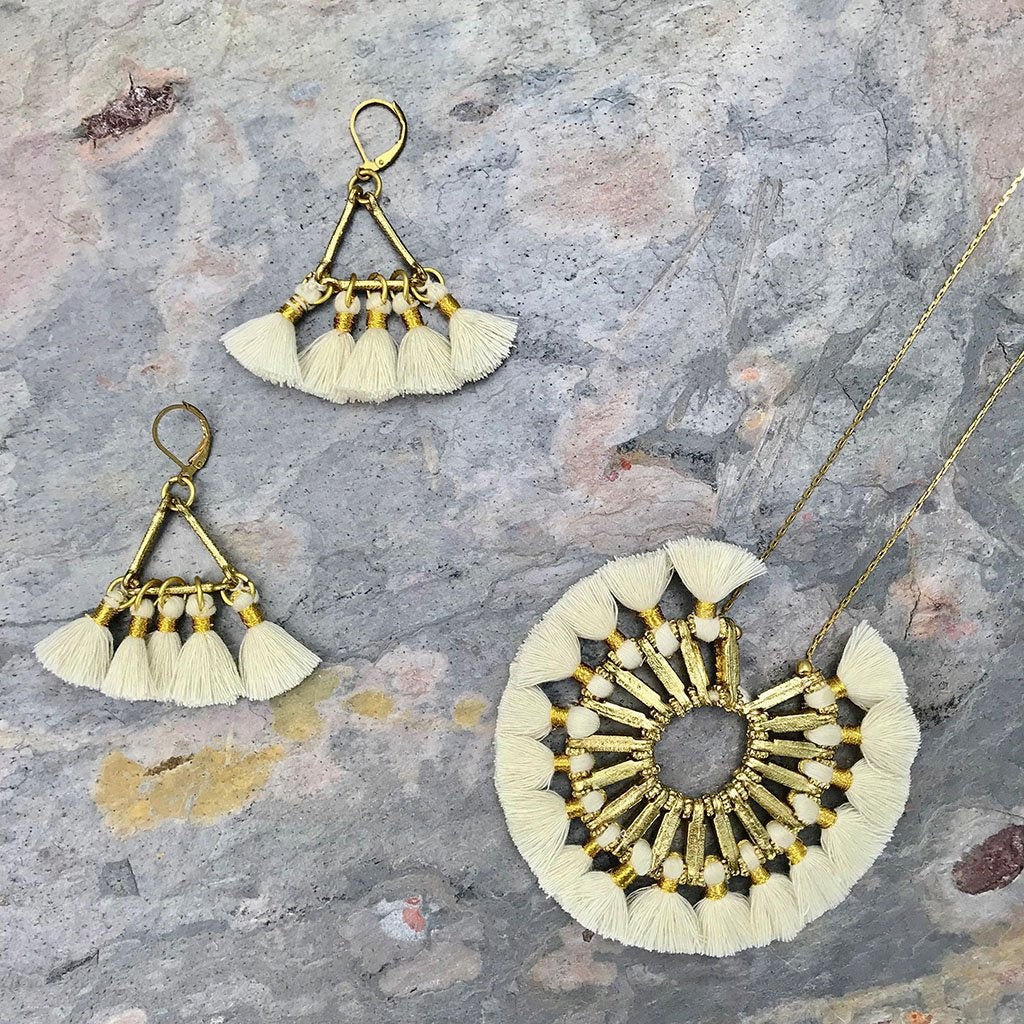 Lola Fan Tassel Earrings Boho Indian Cotton Tassels Zinc Alloy Handcrafted