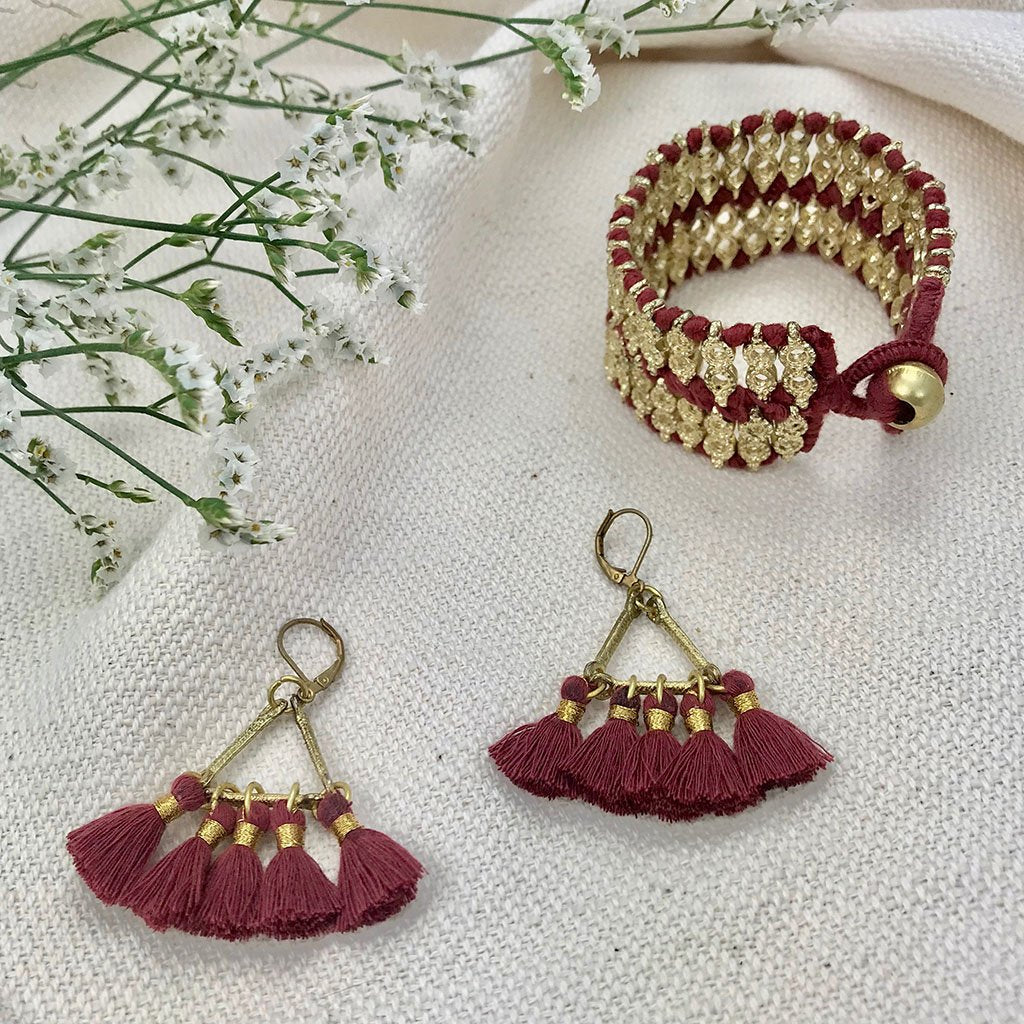 Lola Fan Tassel Earrings Boho Indian Cotton Tassels Zinc Alloy Handcrafted