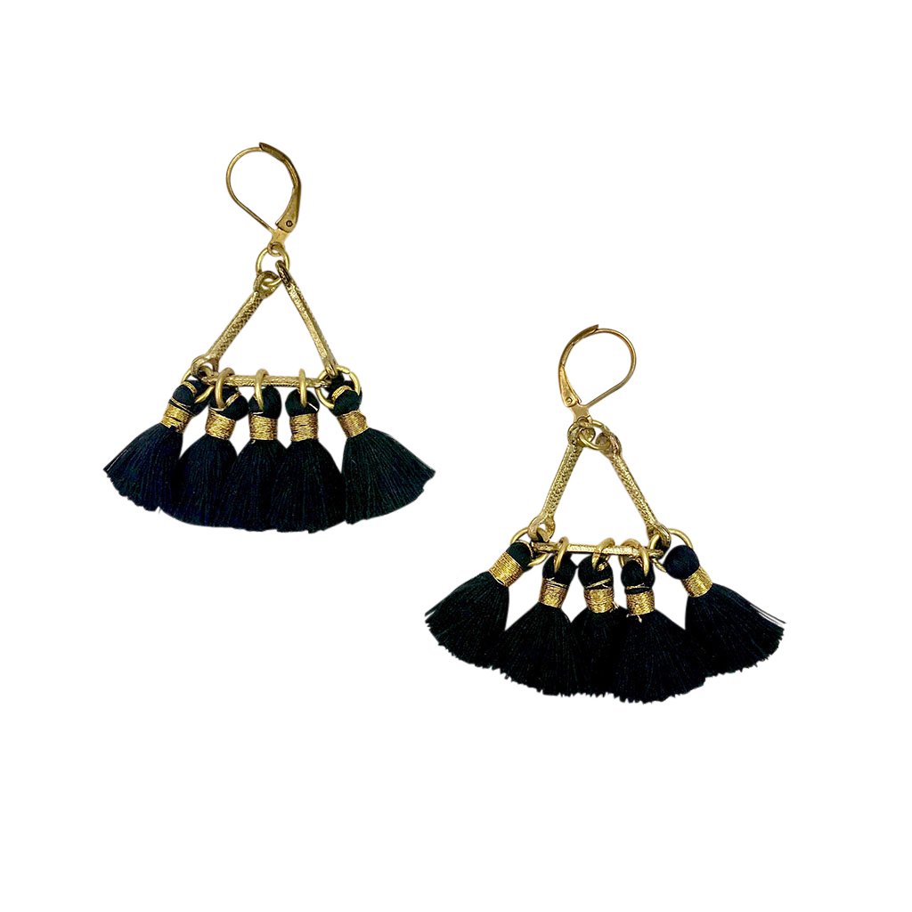 Lola Fan Tassel Earrings Boho Indian Cotton Tassels Zinc Alloy Handcrafted