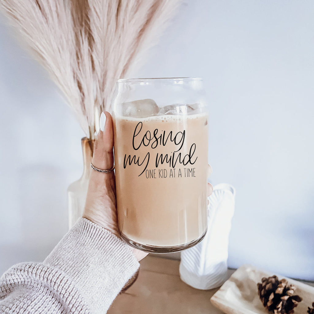 Losing My Mind 17oz Glass Tumbler With Bamboo Lid Stainless Straws Straw Cleaner Gift