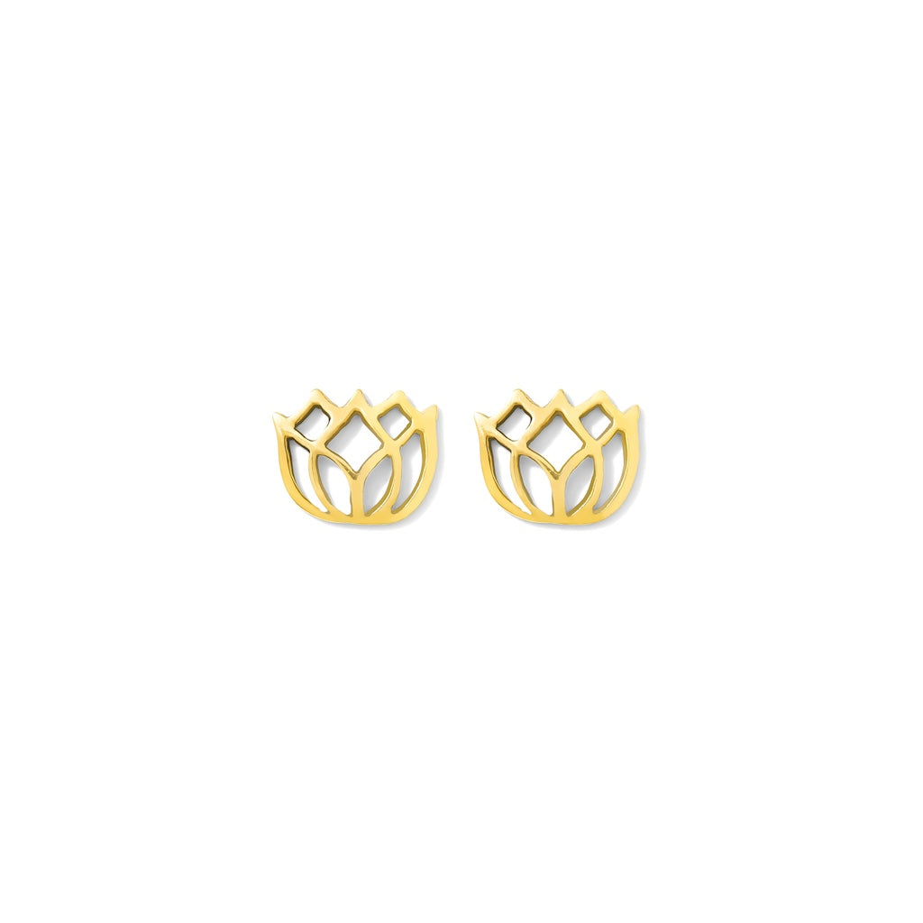 Lotus Stud Earrings Recycled Bombshell Brass Symbolic Rebirth Minimalist Jewels