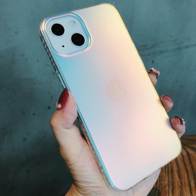Luxury Colorful Phone Case for iPhone 14 13 Pro Max 12 11 XS X XR 7 Plus 12 13 Mini Shockproof Clear Protective Case Shock-Absorbing Bright Cover Shiny Finish Back Cover