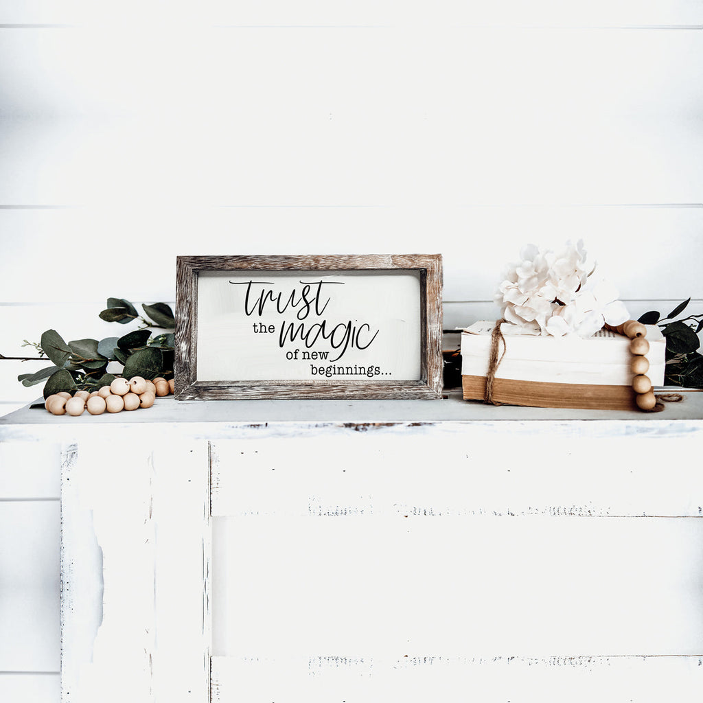 Rustic Wooden Magic Of New Beginnings Inspirational Sign Home Decor Gift