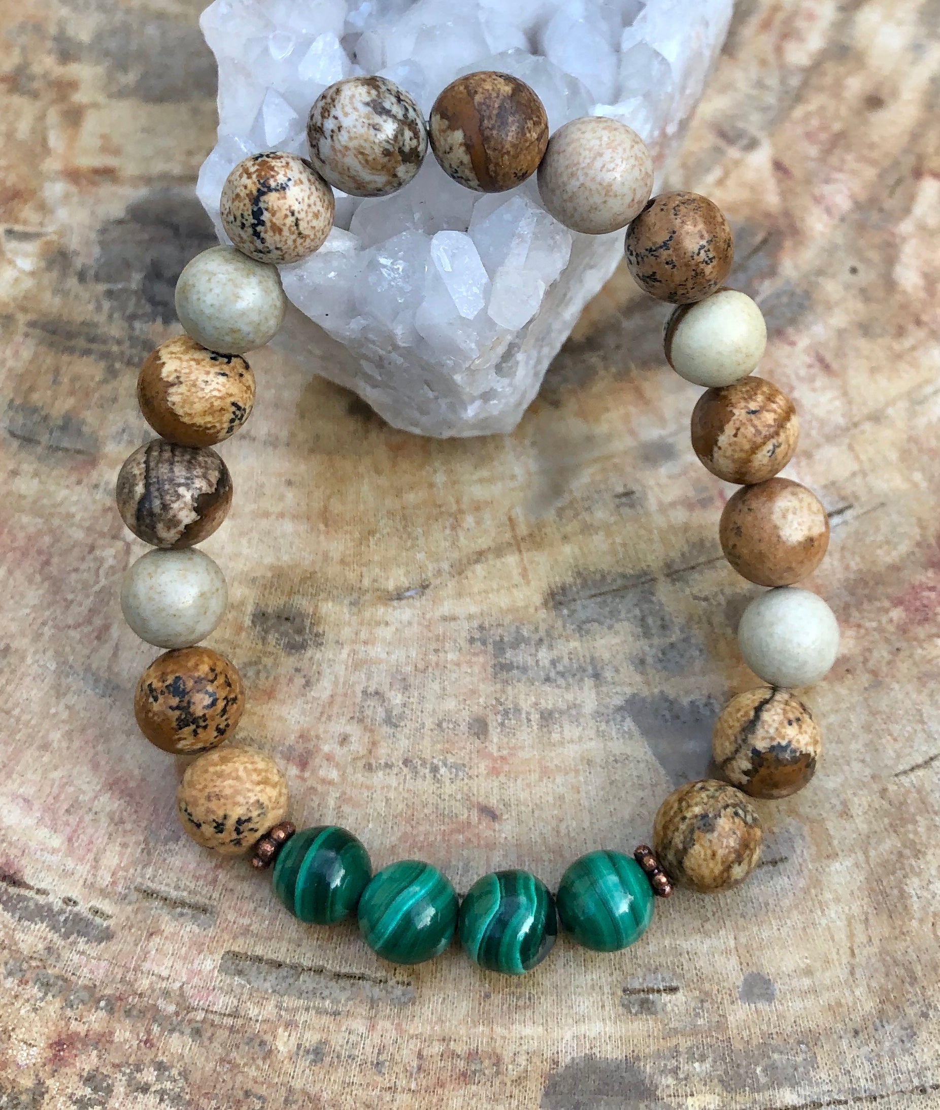 Malachite Picture Jasper Stretch Bracelet Natural Gem