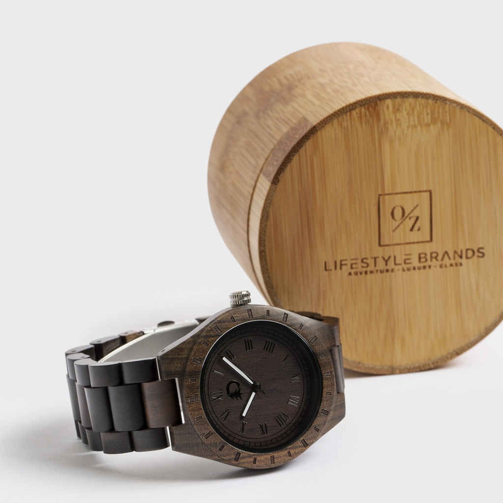 Mens Black Walnut Wood Watch Minimalist Vintage Design