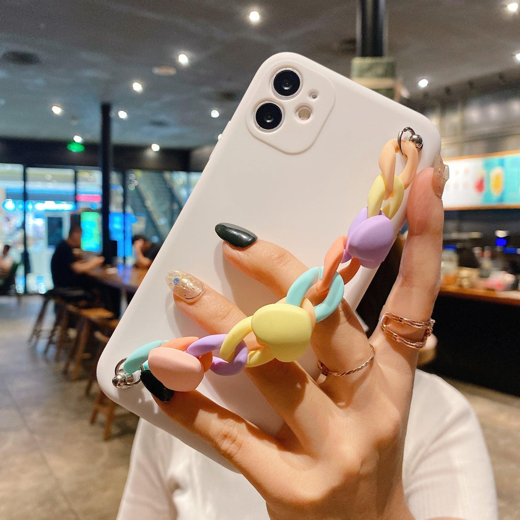 Modern Colorful Bracelet Phone Case For iPhone 11 12 13 Pro Max X XS XR 6 7 8 Plus 12 Mini Colorful Heart-Shaped Chain Silicone Cute Heart Chain Back Cover for iPhone 12 Pro Max Soft Silicone Back Cover