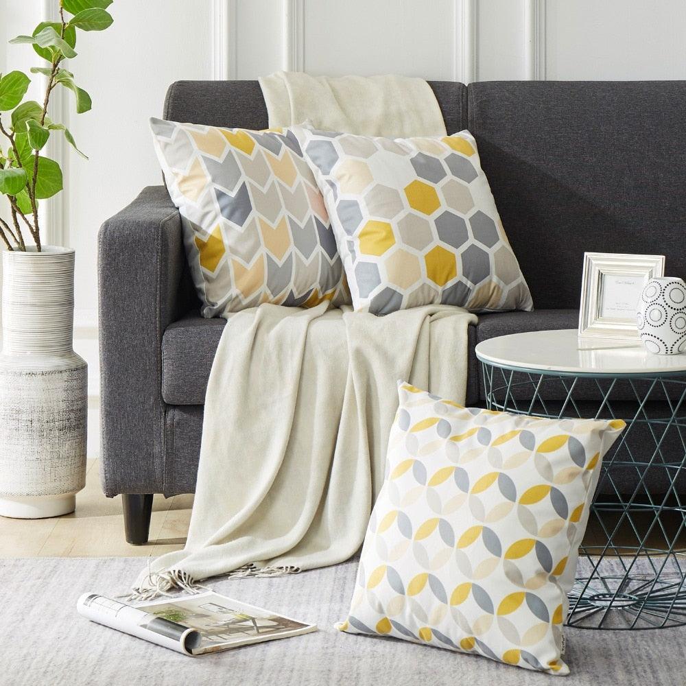 Modern Geometric Decorative Geometric Pillow Cushion Cases Outdoor Square Yellow Decorative Pillow Covers For Couch Bedroom Pillow Cases Cushion Covers