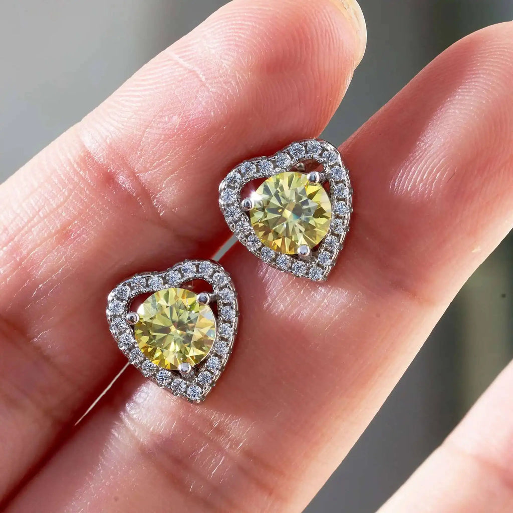 Moissanite 2ctw D Color Heart Stud Earrings 1ct Each 925 Sterling Silver