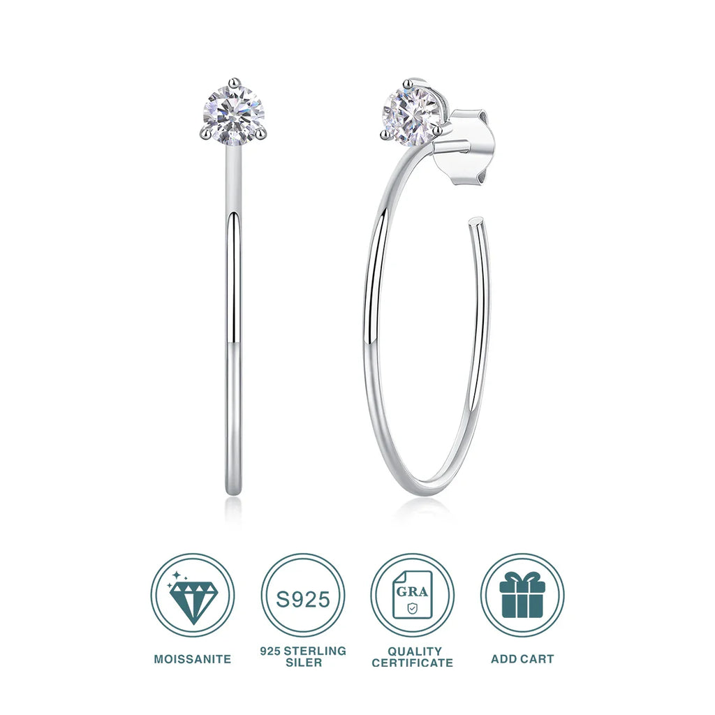 Moissanite 4mm D Color Hoop Earrings 2pc 925 Sterling Silver White Gold
