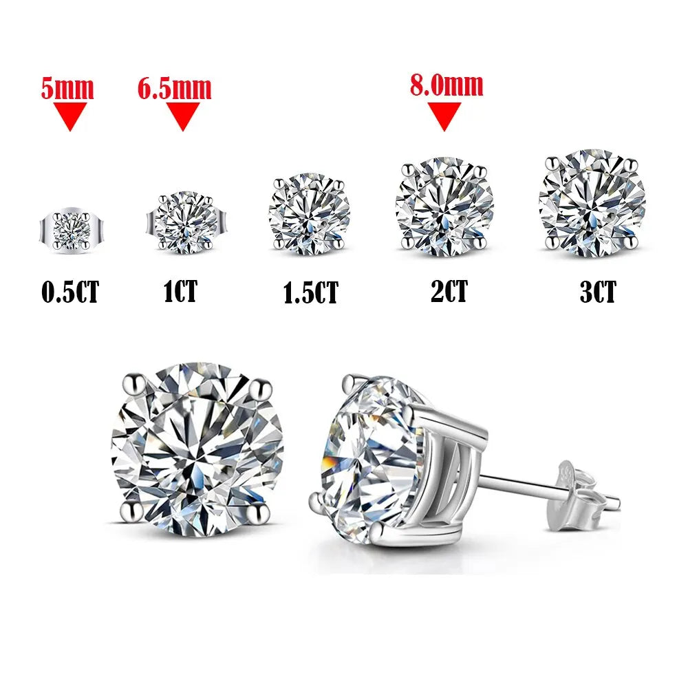 Moissanite 8mm D Color Stud Earrings 0.5-2 Ct 925 Sterling Silver Wedding