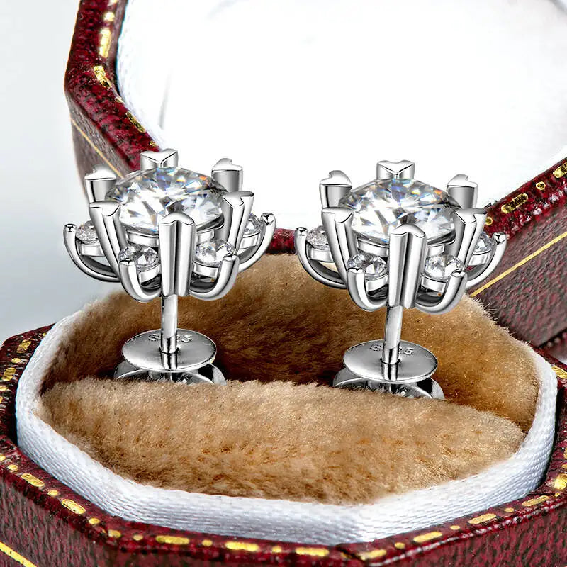 Moissanite 925 Sterling Silver Snowflake Stud Earrings 1CT VVS1 Certificate