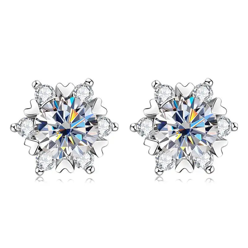 Moissanite 925 Sterling Silver Snowflake Stud Earrings 1CT VVS1 Certificate