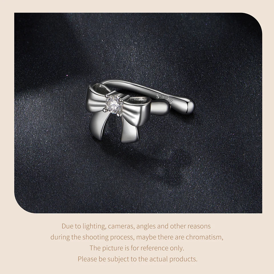 Moissanite Bowknot Stud Earrings S925 Silver Clip-On Wedding Engagement Gift
