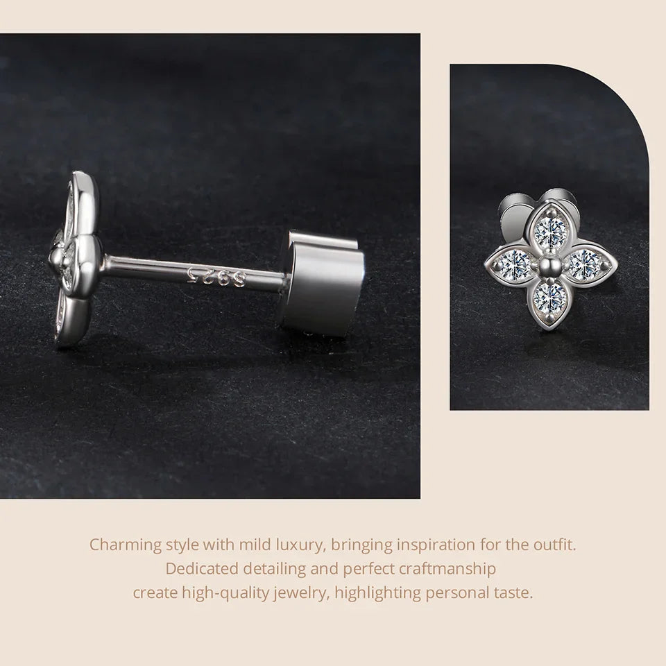 Moissanite Butterfly Clover Stud Earrings 925 Silver Diamond Cut Wedding Gift