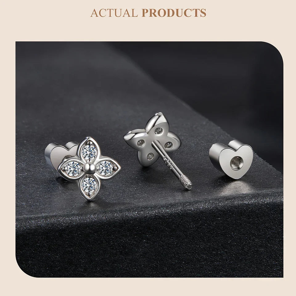 Moissanite Butterfly Clover Stud Earrings 925 Silver Diamond Cut Wedding Gift