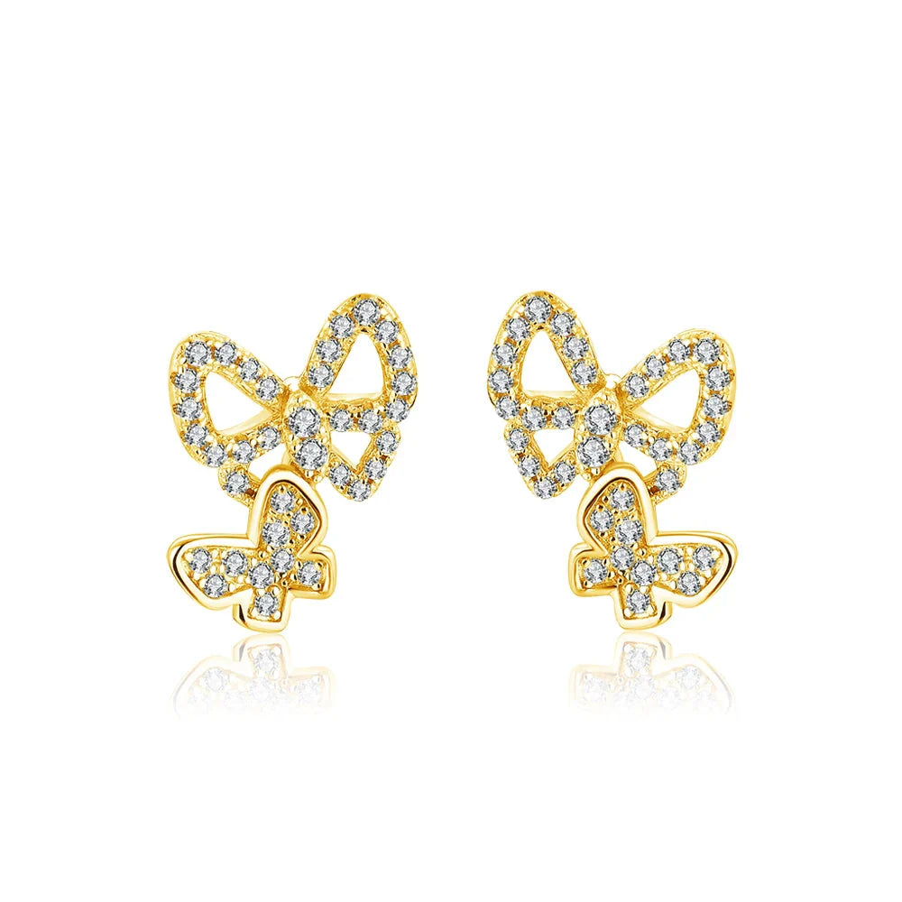 Moissanite Butterfly Stud Earrings 925 Sterling Silver Sparkle Wedding Jewelry