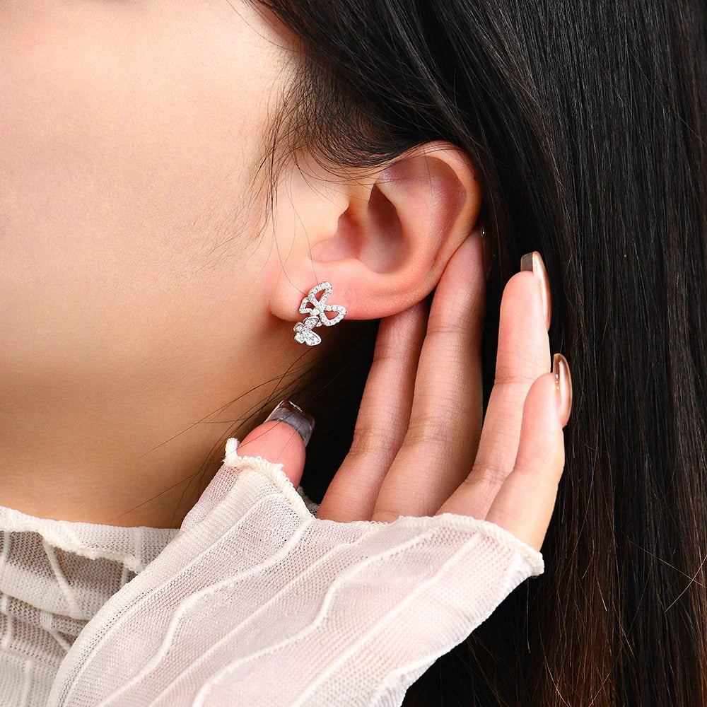 Moissanite Butterfly Stud Earrings 925 Sterling Silver Sparkle Wedding Jewelry