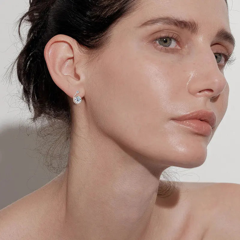Moissanite Clip Hoop Earrings 925 Sterling Silver D-Color White Round Cut