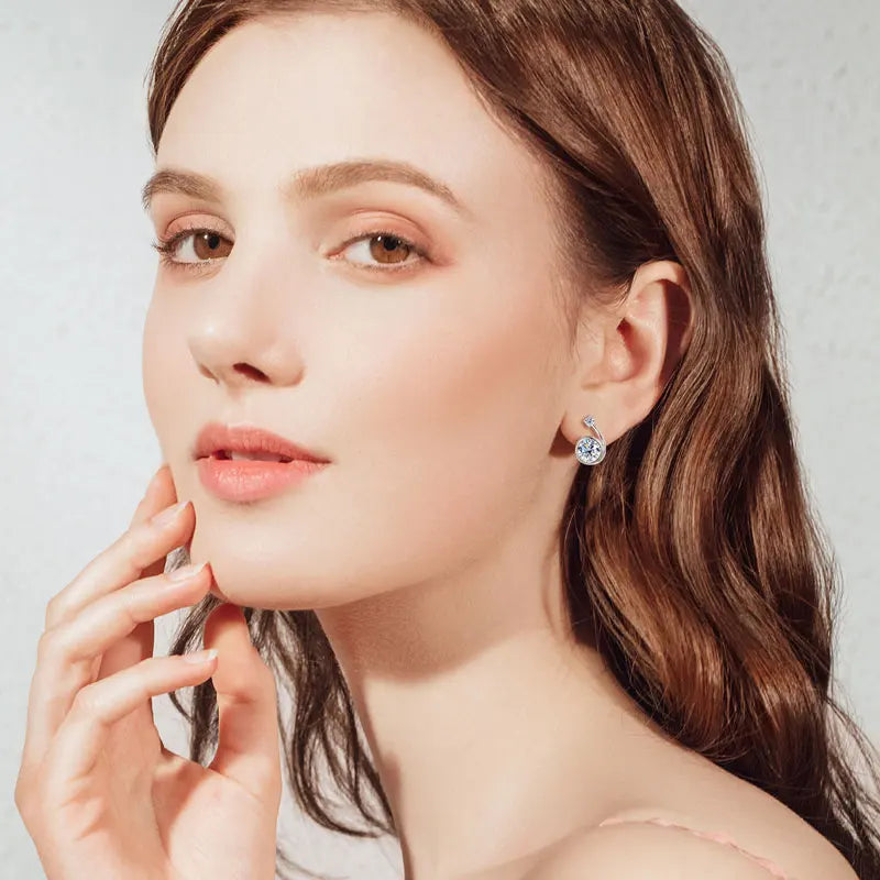 Moissanite Clip Hoop Earrings 925 Sterling Silver D-Color White Round Cut