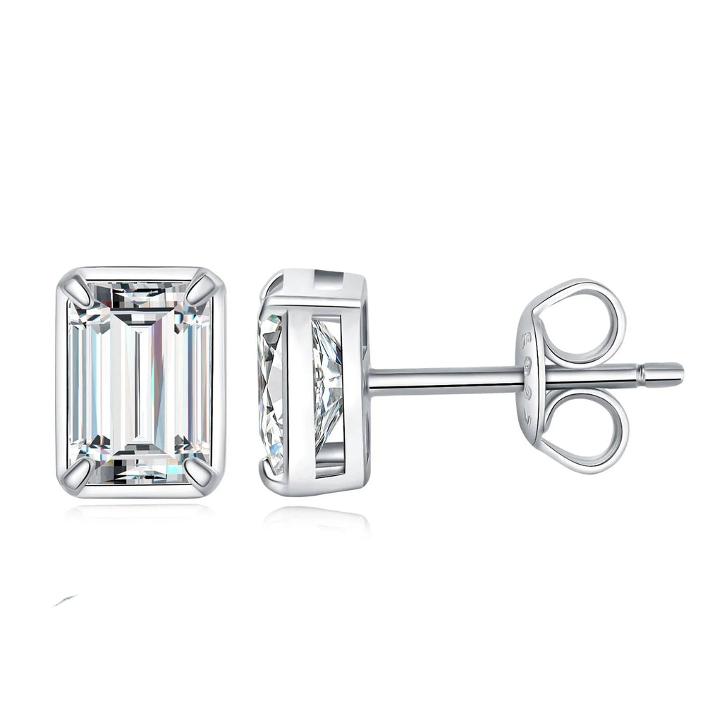 Moissanite D Color 1.6ct Pair Emerald Cut 925 Sterling Silver Stud Earrings