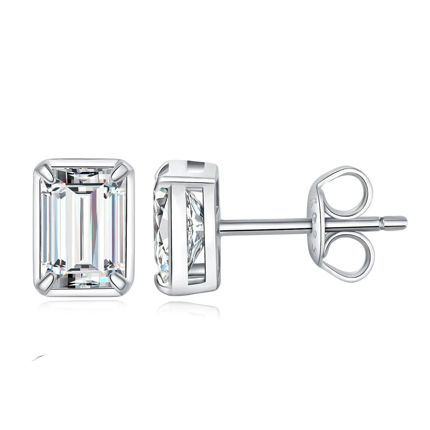 Moissanite D Color 1.6ct Pair Emerald Cut 925 Sterling Silver Stud Earrings