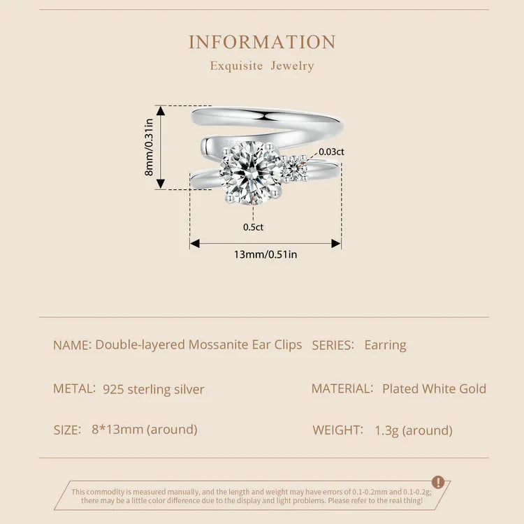 Moissanite Double Layer Clip Earring S925 Sterling Silver Mother's Day Gift