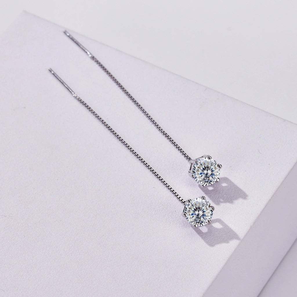 Moissanite Drop Earrings 5-6.5mm Sterling 925 Silver Solitaire Dangle Gift