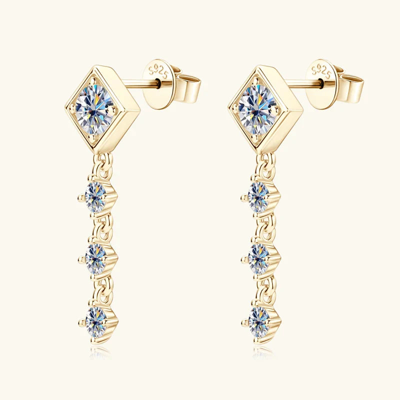 Moissanite Drop Earrings Round D Full Cut Solitaire 925 Sterling Silver