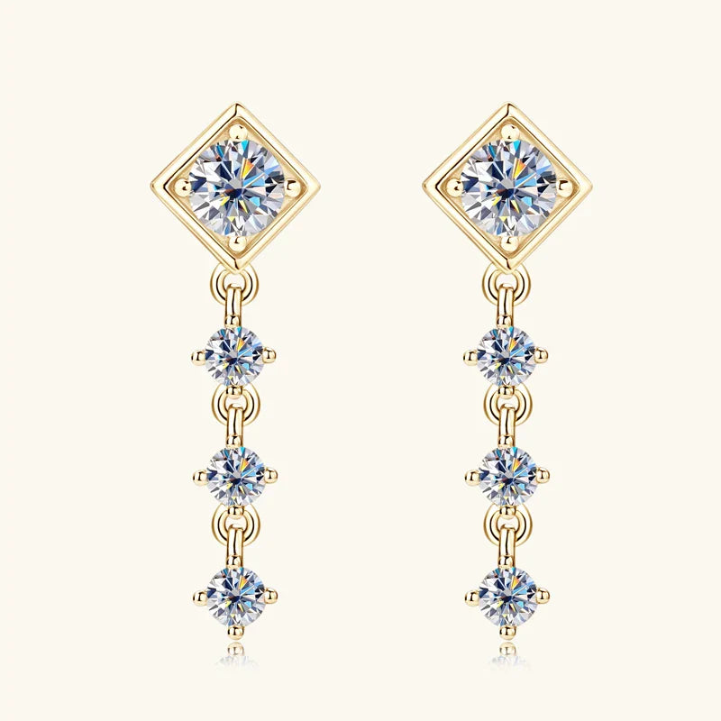Moissanite Drop Earrings Round D Full Cut Solitaire 925 Sterling Silver