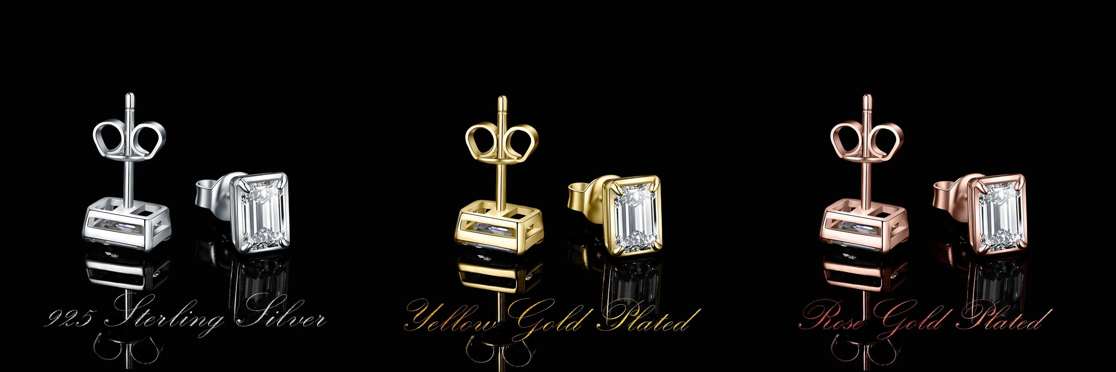 Moissanite D Color 1.6ct Pair Emerald Cut 925 Sterling Silver Stud Earrings