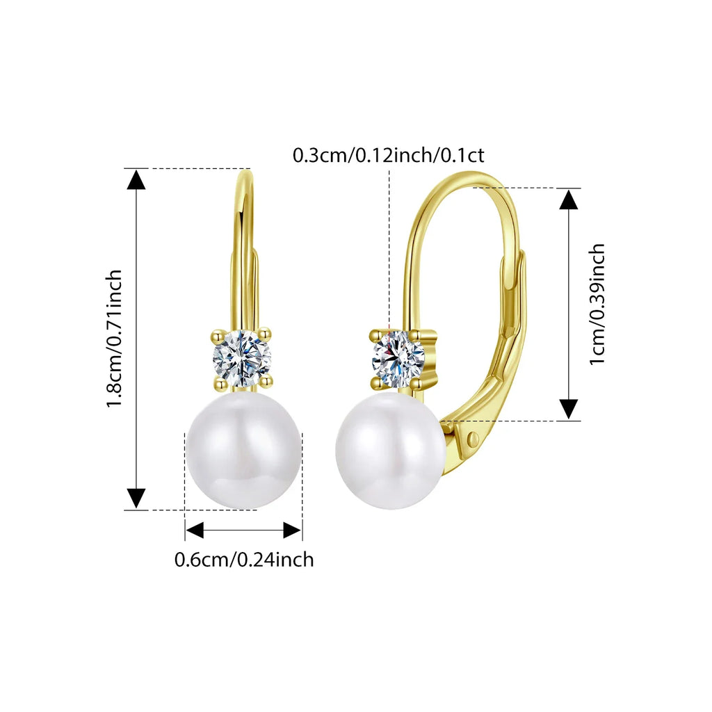 Moissanite Freshwater Pearl Drop Earrings 925 Sterling Silver Round Cut Dangle