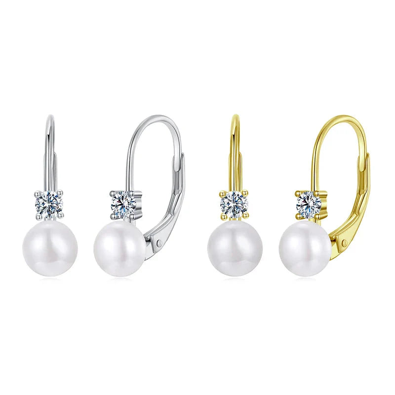 Moissanite Freshwater Pearl Drop Earrings 925 Sterling Silver Round Cut Dangle