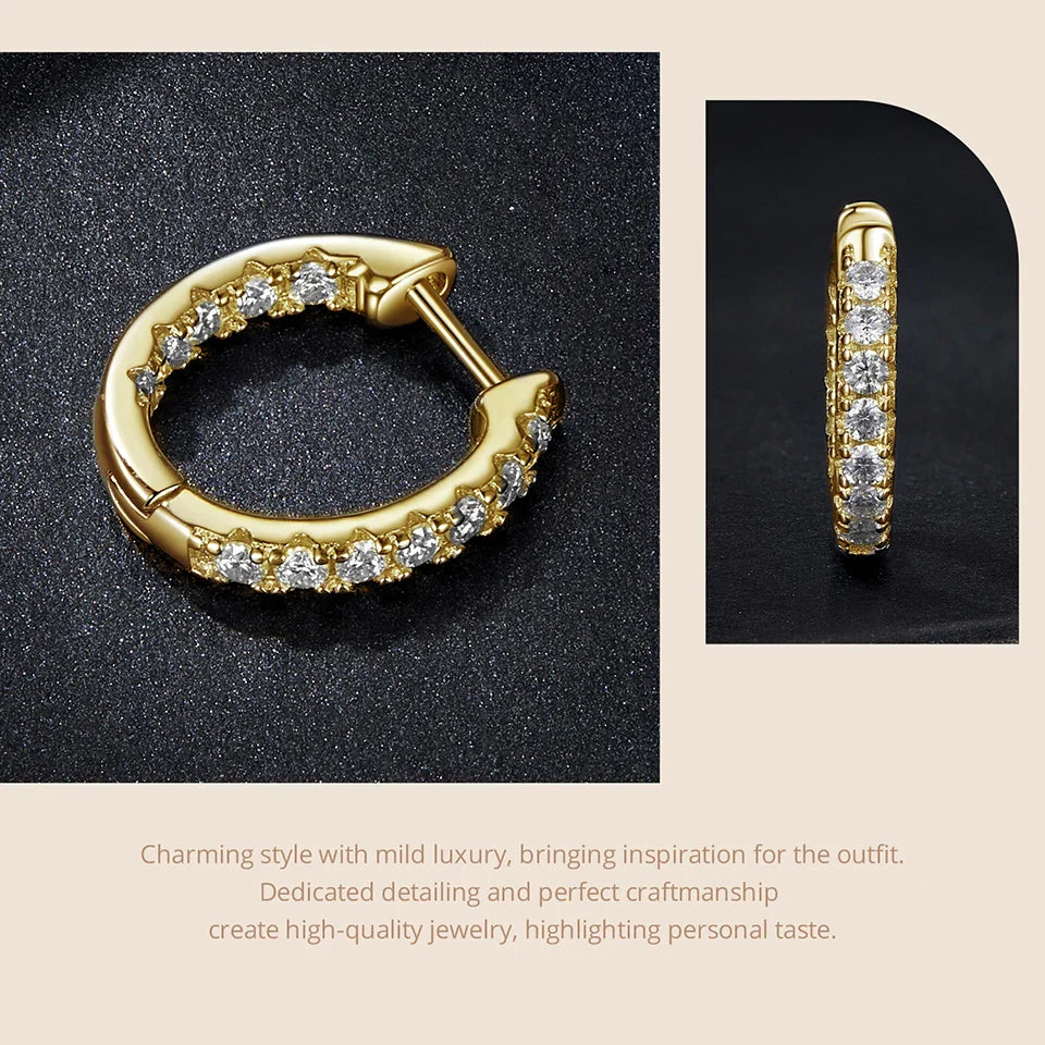 Moissanite Gold Hoop Earrings 925 Sterling Silver D-Color Round Hypoallergenic