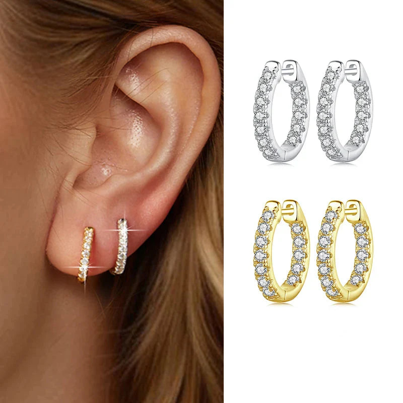 Moissanite Gold Hoop Earrings 925 Sterling Silver D-Color Round Hypoallergenic