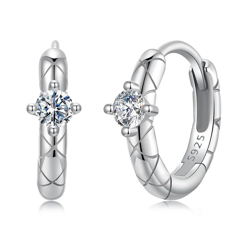 Moissanite Hoop Earrings Gold Plated 925 Sterling Silver Cut Hypoallergenic