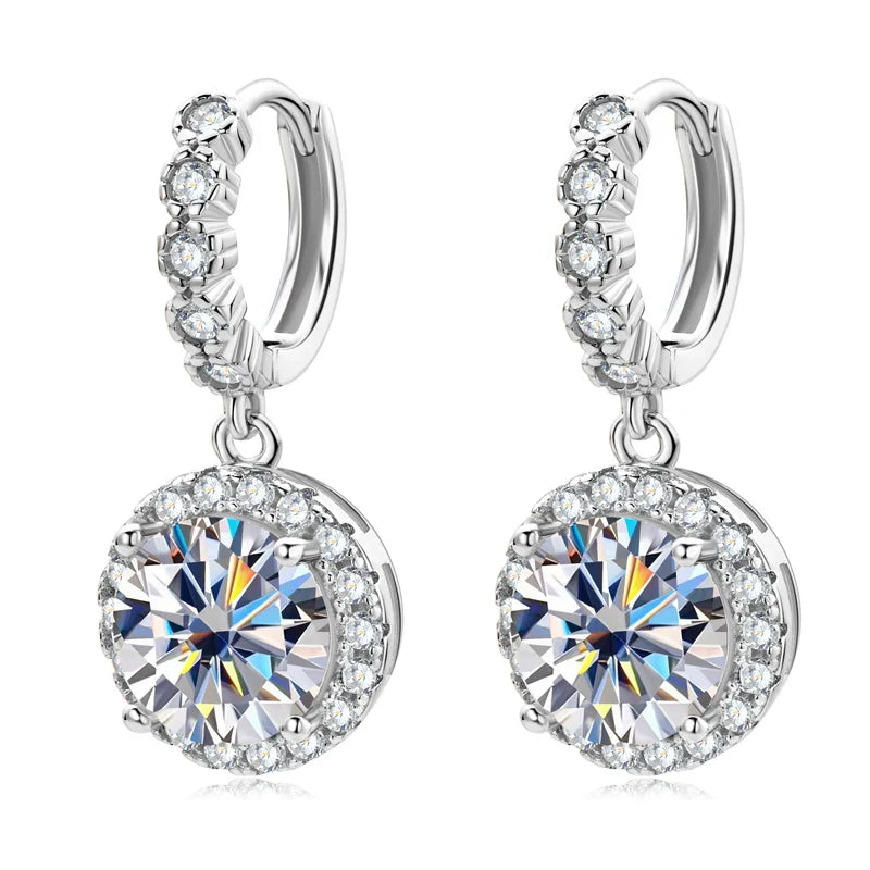 Moissanite Hoop Huggie Earrings 925 Sterling Silver Dangle Drop 3ct 2ct