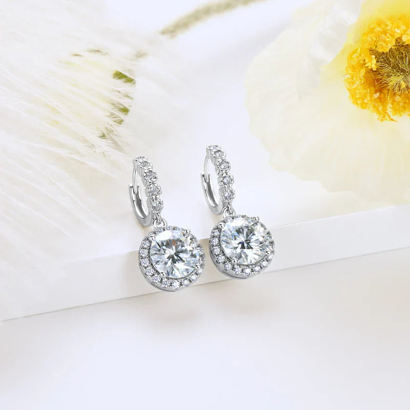 Moissanite Hoop Huggie Earrings 925 Sterling Silver Dangle Drop 3ct 2ct