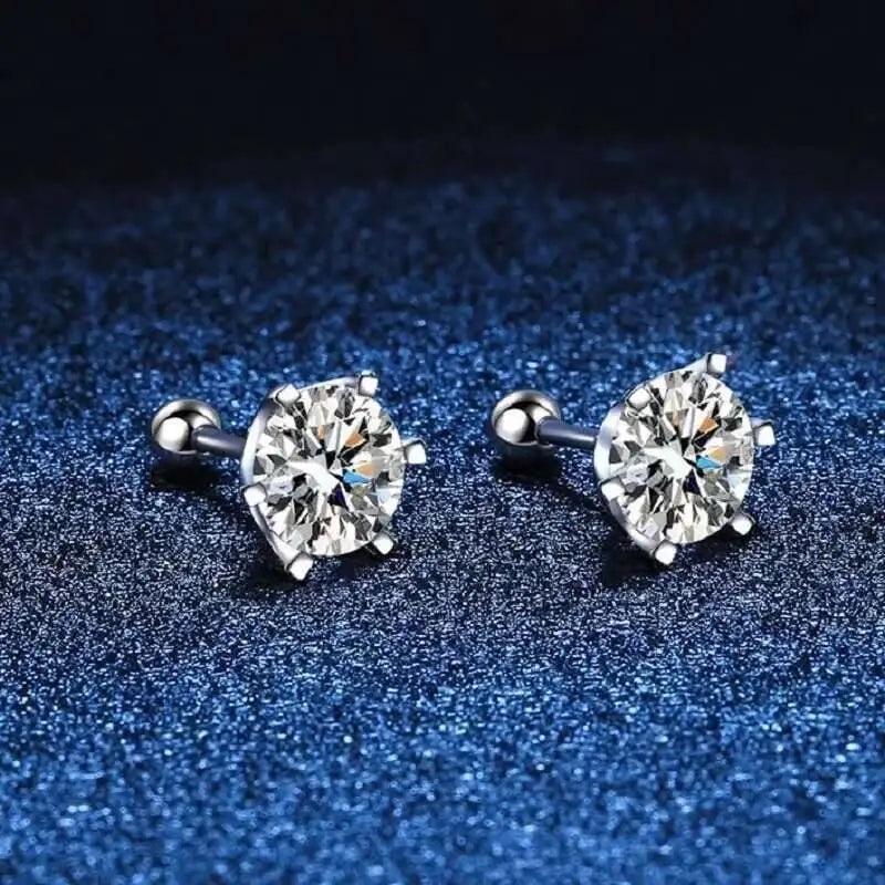 Moissanite Screw Stud Earrings 0.2-2CT D Color 925 Sterling Silver 6 Prong
