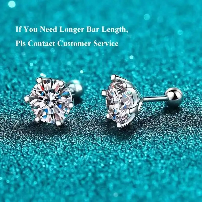 Moissanite Screw Stud Earrings 0.2-2CT D Color 925 Sterling Silver 6 Prong
